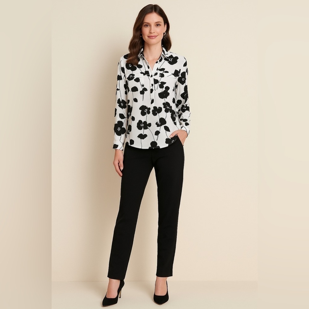 7th Ave., New York and Company women’s long sleeve black-and-white size L blouse
